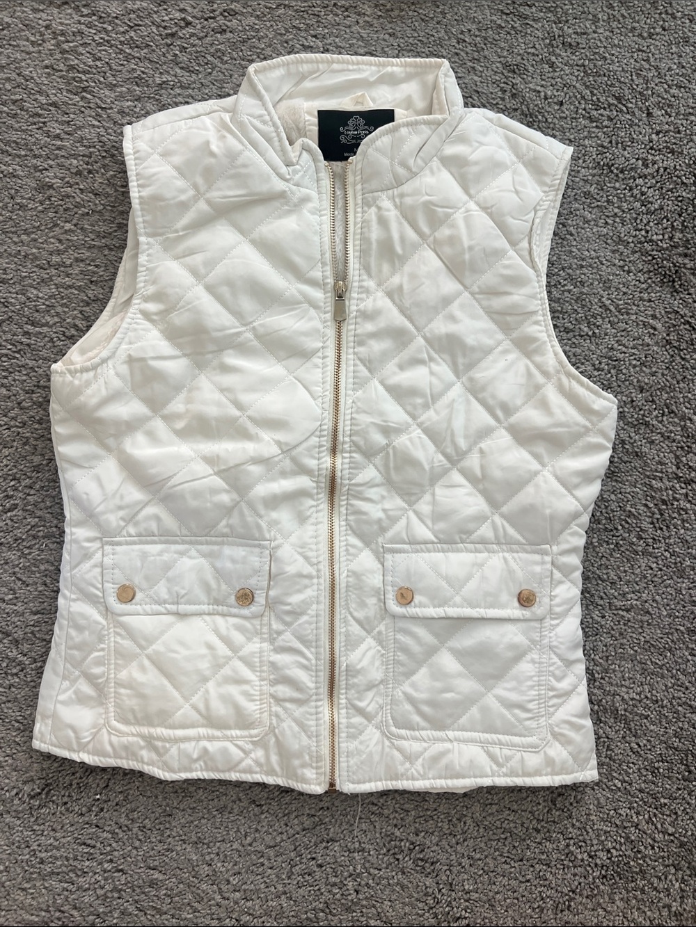Louise Paris Quilted White Sleeveless Zip Vest, size M women’s